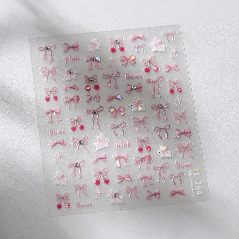 Cherry Nail Stickers 5D Embossed Summer Bow Nail Art Decals