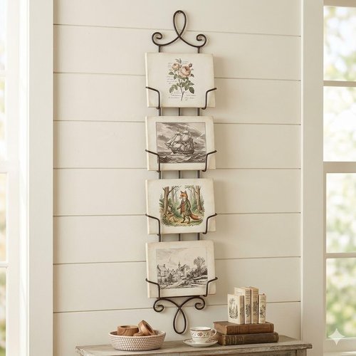 HOHIYA 42 Inch Plate Hangers Wall Display Rack 2 Pack Metal 4-Tier Vertical Heavy Duty Holder for Collectible Plates Picture Frames Artwork Taiwan Made Black
