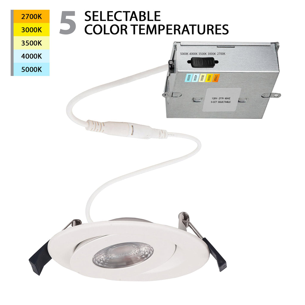 WAC Lighting Lotos 4in LED Round Adjustable Recessed Light 5-CCT Selectable 9W 700 Lumens IC-Rated Airtight 120V-277V Universal in White