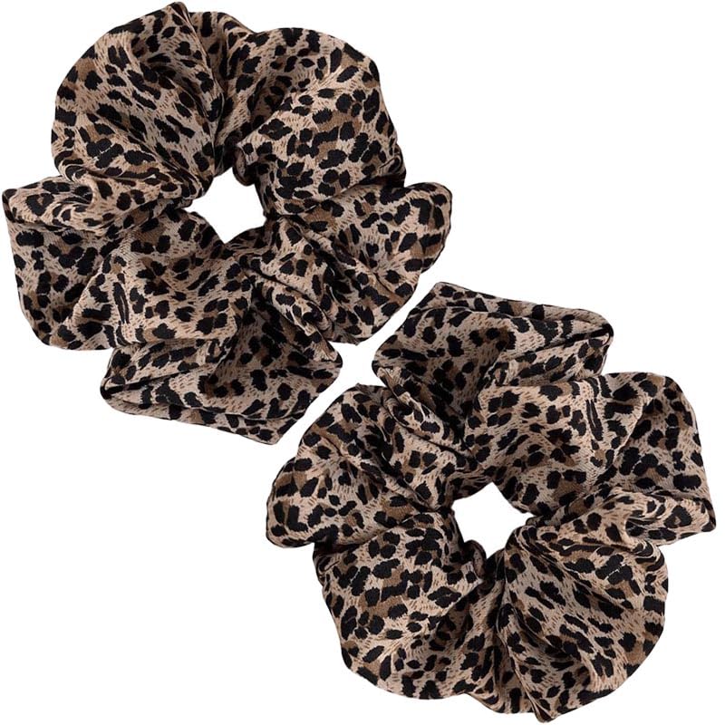 CaySep Oversized Leopard Satin Scrunchies for Thick Hair 2-Pack
