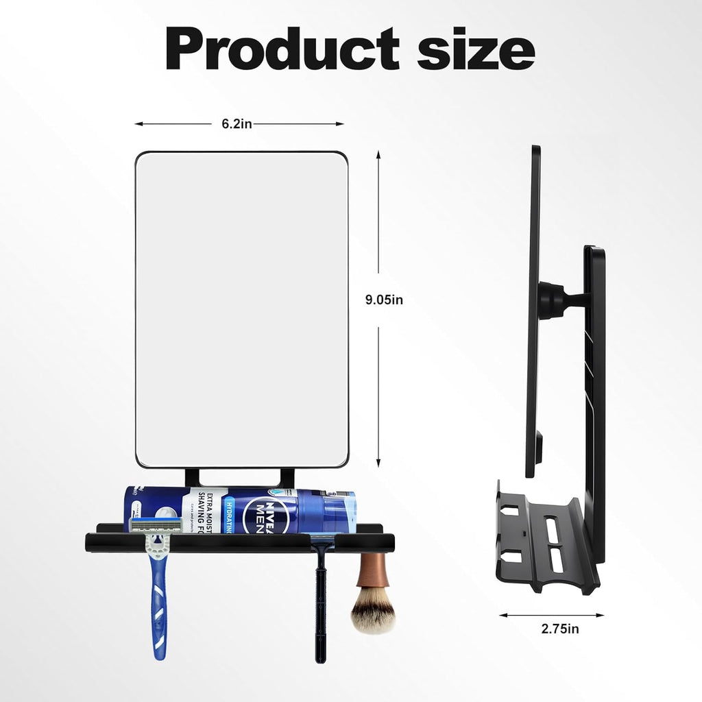 FKEBGDSU Shower Mirror,Mirror for Shower with Razor Holder,Adjustable Shower Shave Mirror for Men and Women,NO-Drilling,Removable,Shatterproof &Waterproof with 2 Adhesive Hooks