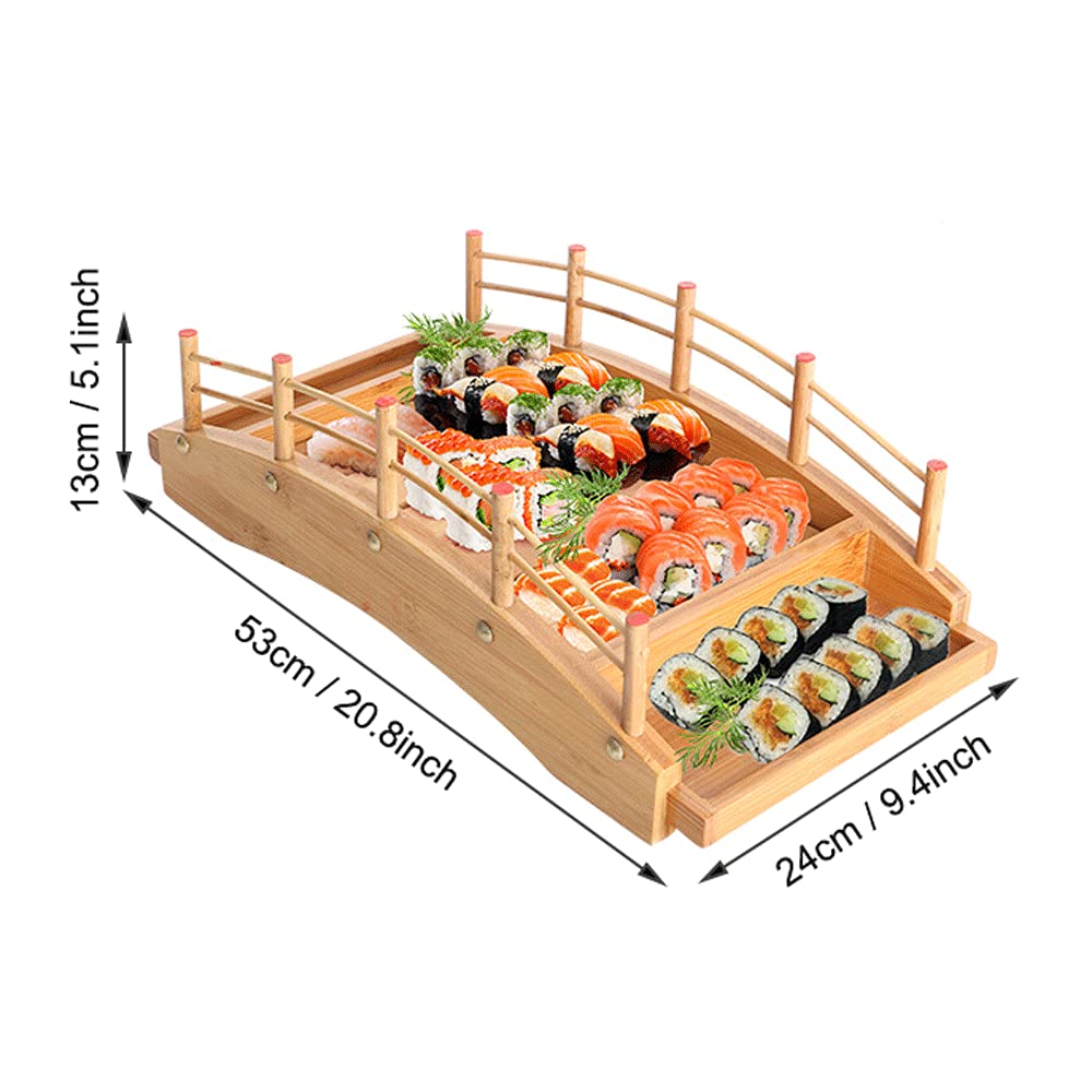 WINIAER Wooden Arch Bridge Sushi Boat Serving Tray, Sushi Bridge Serving Plate Food Platter for Restaurant or Home (53 x 24 x 13cm / 20.8 x 9.4 x 5.1inch)