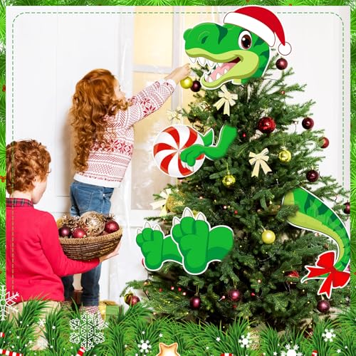 Dinosaur Christmas Tree Topper Ornament with Santa Hat & Peppermint - Variation of THIS listing