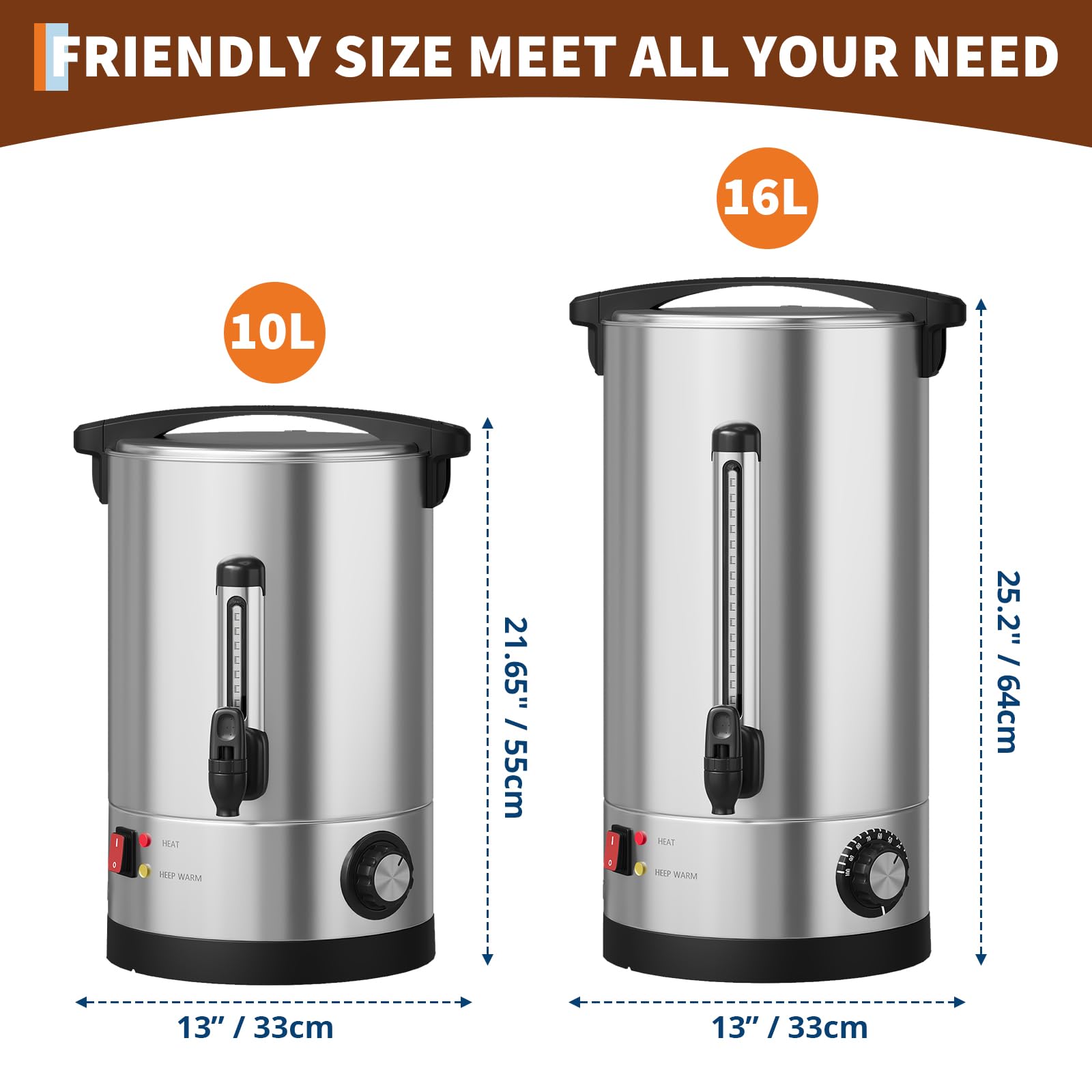 70-Cup Commercial Coffee Urn, 10L / 2.6Gal Double Wall Insulation Coffee Dispenser, Stainless Steel Large Hot Beverage Dispenser with Automatic Temperature Control & Faucet for Party Buffet, Silver