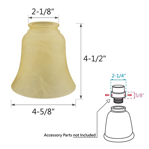 Aspen Creative 23109-4 Transitional Style Bell Shaped Antique Shade, 2-1/8" Fitter Size, 4-1/2" high x 4-5/8" Diameter, 4 Pack Replacement Glass