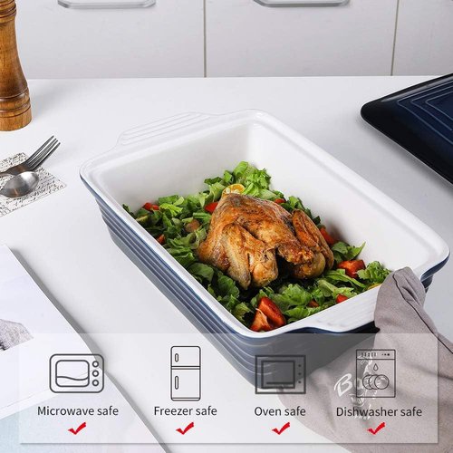 KOOV Ceramic Casserole Dish - Covered Rectangular Lasagna Pan for Cooking | 9 x 13 Inches, Gradient Blue