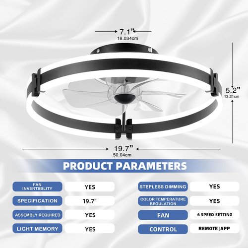BAYSQUIRREL Ceiling Fans with Lights and Remote, Dimmable Bladeless Ceiling Light, 3 Colors 6 Speeds Reversible, Modern Low Profile Flush Mount Ceiling Fan for Bedroom