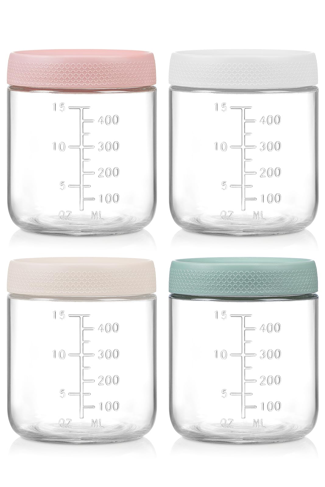 POIKSHARK 4-Pack Overnight Oats Containers with Lids,16 OZ Wide Mouth Glass Jars with Airtight Lids, Mason Jars Glass Food Containers for Snack Spice Sugar Food Prep Yogurt