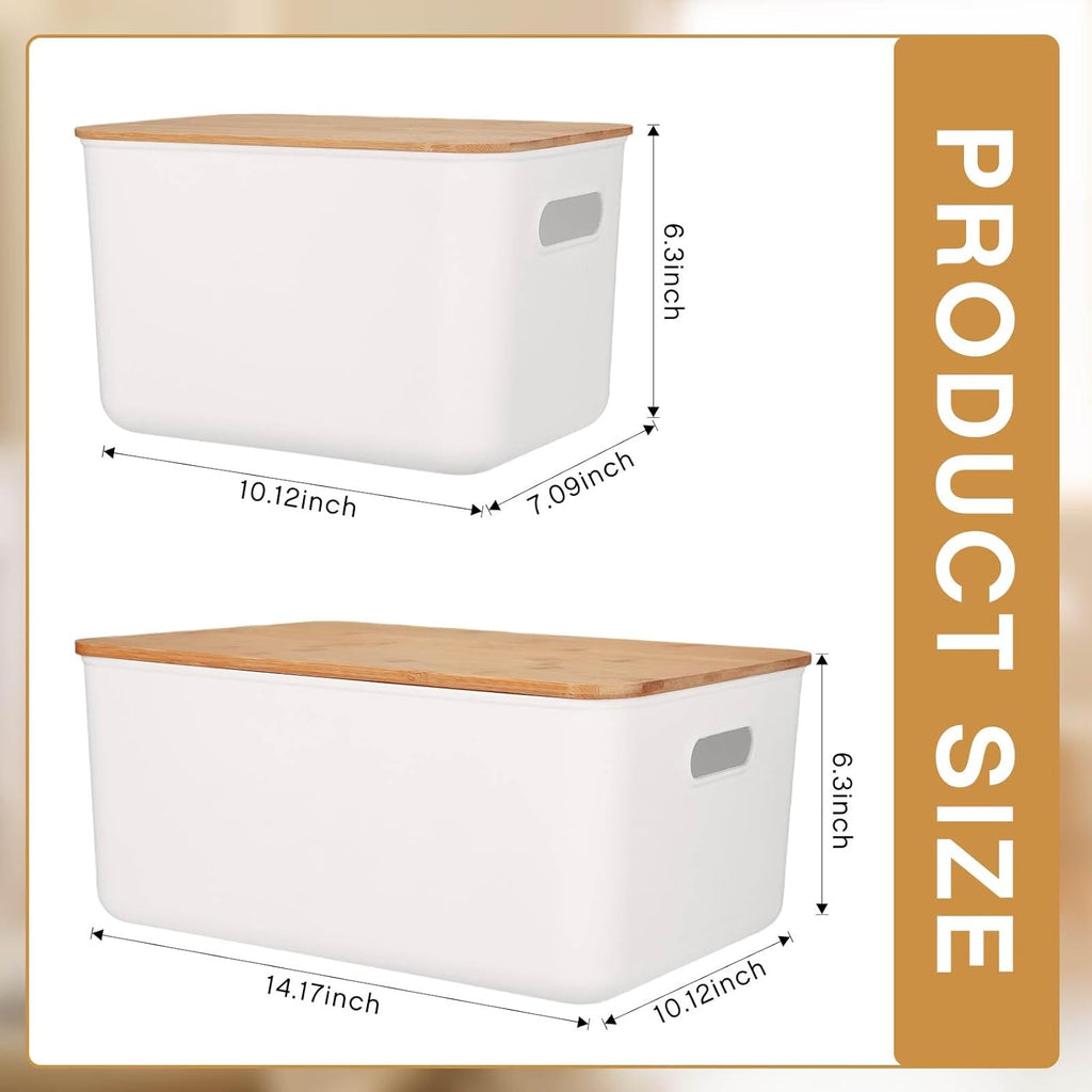 Suzile 6-Pack Plastic Storage Bins - Stackable Containers with Bamboo Lids for Christmas Ornaments & Organizing