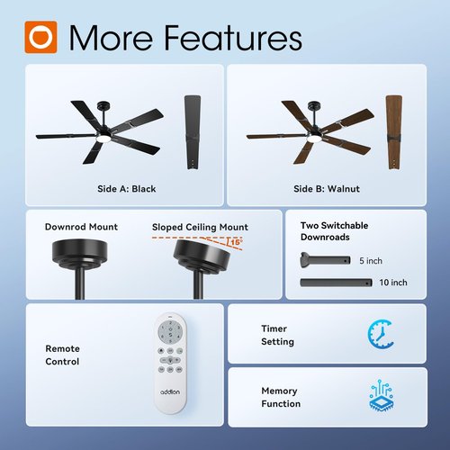 addlon Ceiling Fans with Lights, 60 inch Black Ceiling Fan with Light and Remote Control, Reversible, 3CCT, Dimmable, Noiseless, Large Ceiling Fan for Bedroom, Farmhouse, Indoor/Outdoor Use