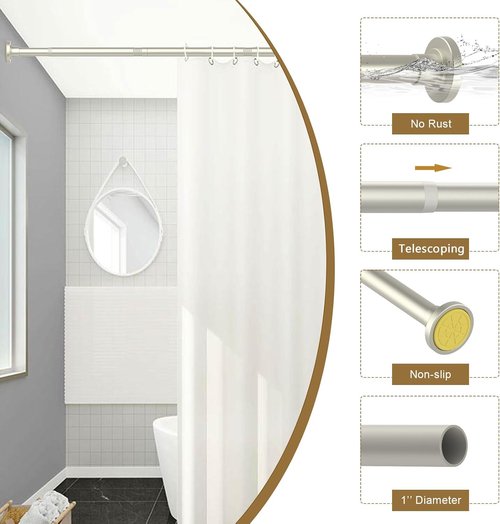 GXOACKJ Brushed Nickel Shower Curtain Rod - Adjustable 31-80 Inch Spring Tension, No Drill, Rust-Resistant