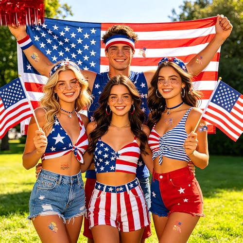 Ynaquest 4th of July Face Glitter Freckles - 12 PCS Red White and Blue Patriotic Temporary Tattoos