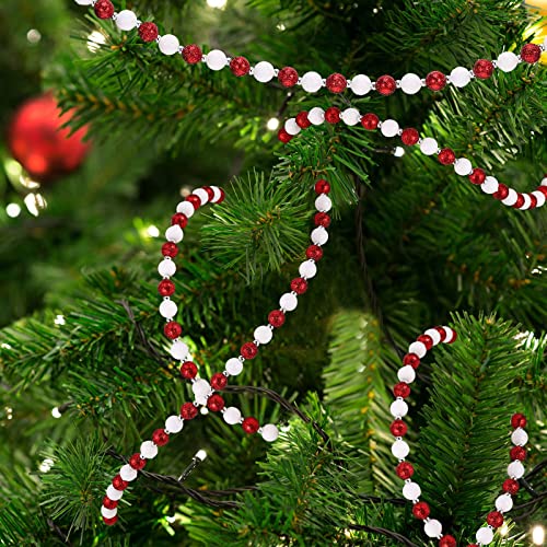 40 ft Christmas Candy Bead Garland Tree Decor - White Red Silver Variation