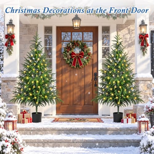 4ft Artificial Norfolk Pine Christmas Tree Set with Lights - 2 Pack