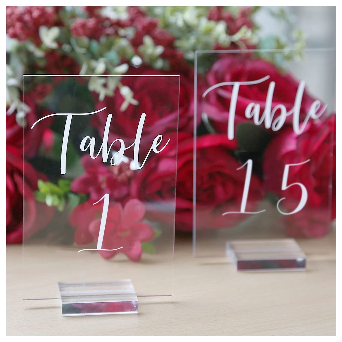 UNIQOOO Acrylic Wedding Table Numbers 1-40 with Stands | 4x6 inch Printed Calligraphy, Clear Table Number Signs and Holders | Perfect for Wedding Reception, Centerpiece Decoration, Event, Party