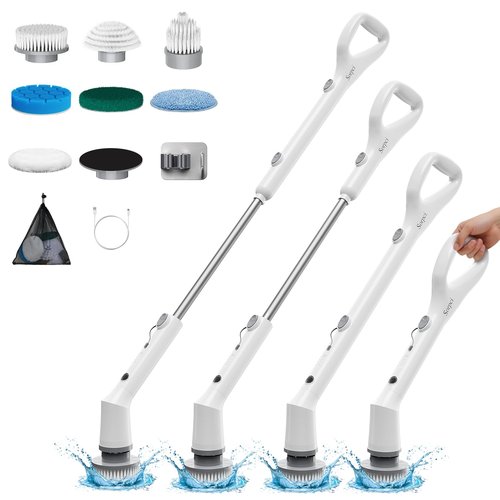 Sorpci Electric Spin Scrubber, 2026 New Cordless Cleaning Brush, Shower Cleaning Brush with 7 Replaceable Brush Heads, Power Scrubber 3 Adjustable Speeds, Detachable Long Handle & IPX7 Waterproof