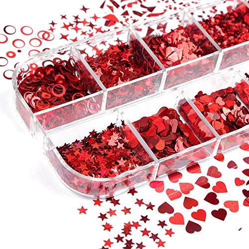SeBeauty Red Nail Art Glitter Sequins 12-Grid 3D Valentine Charms