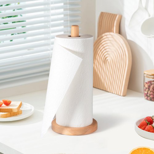 Jumbo Wooden Paper Towel Holder - Large Size Solid Beechwood Paper Towel Holder with Anti-Skid Base for Kitchen, Living Room,Bathroom