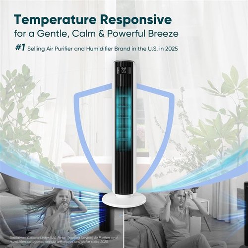 LEVOIT Bladeless Tower Fan - 90° Oscillation, 28dB Quiet Operation, 12H Timer, 5 Speeds | 36 Inch, White