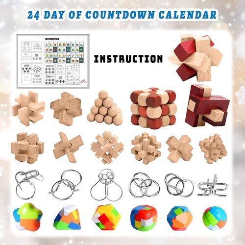 Advent Calendar 2025 - Brain Teaser Puzzle Box for Kids & Adults | 24-Day Countdown for Christmas
