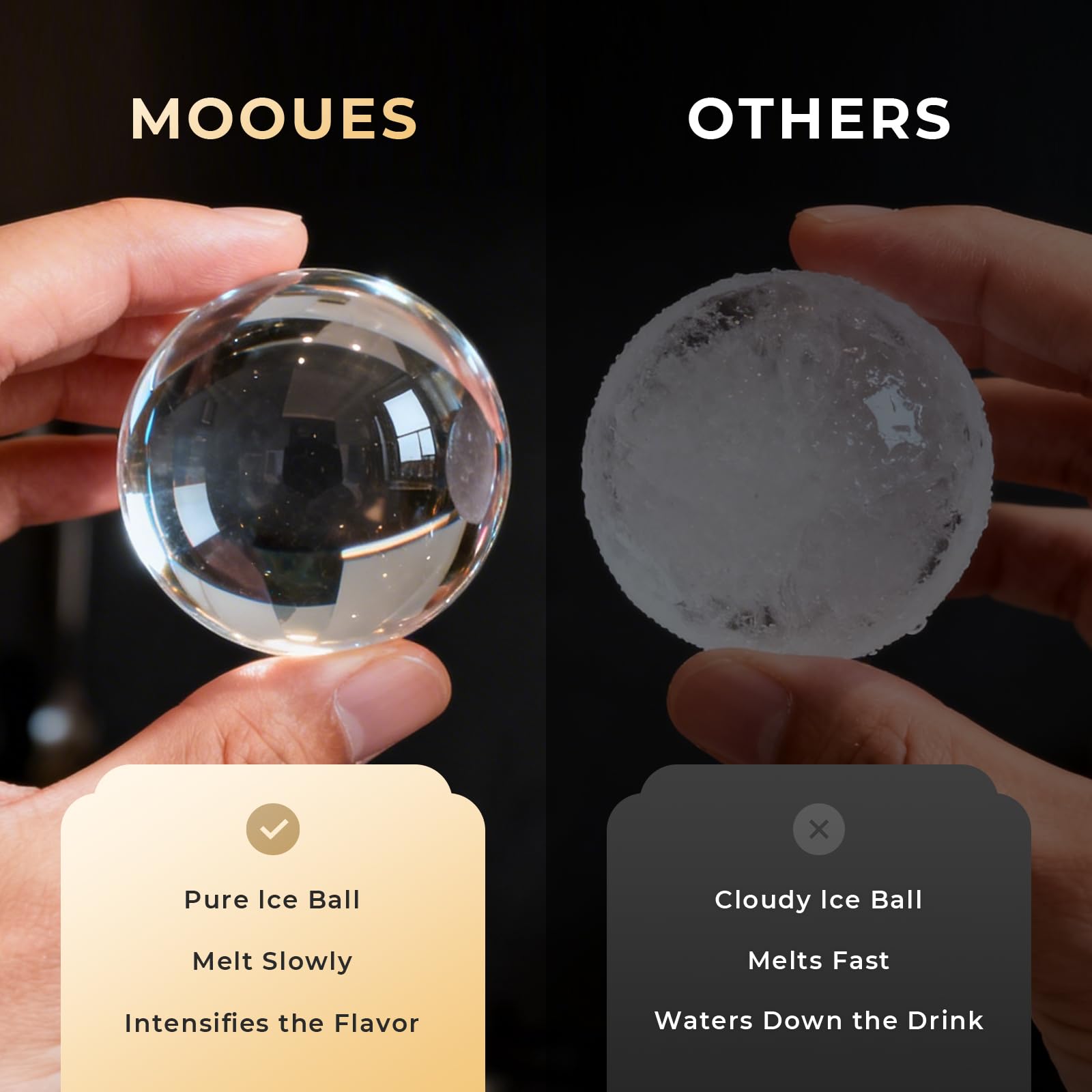 Mooues Clear Ice Ball Maker Mold, 8 Large Whiskey Ice Cubes Mold, 2 Inch Round Silicone Ice Molds for Cocktails, Idea Gifts for Dad Boyfriend Boss Men who Have Everything
