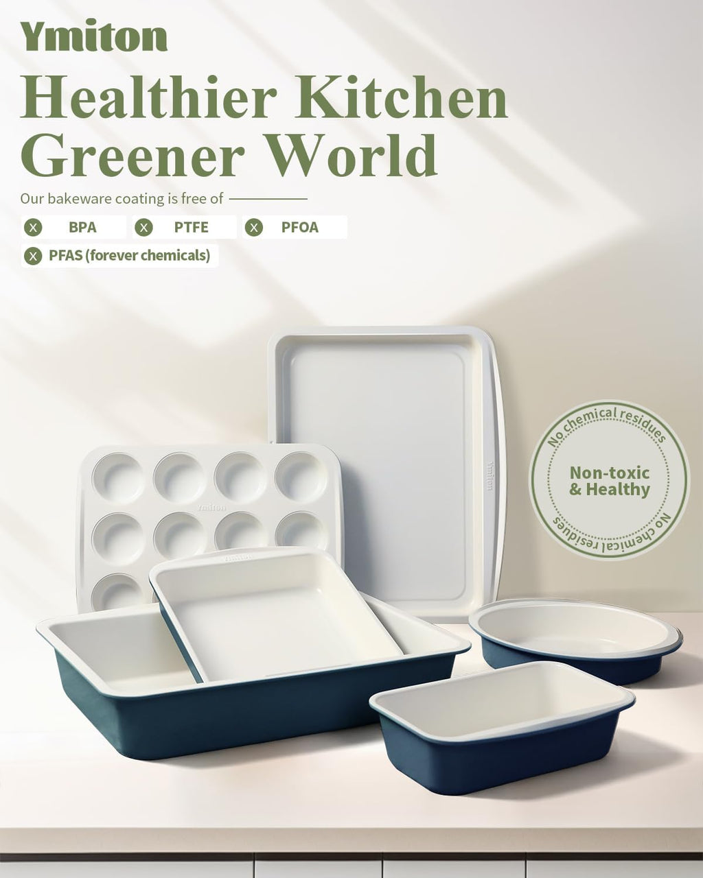 Skiennix Ceramic Nonstick Baking Pans Set - 30 PCS Stackable Bakeware, 550°F Oven Safe, Dishwasher Safe (Blue)