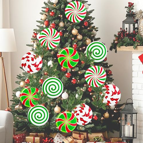 Large Indoor Christmas Candy Lollipop Ornaments - Set of 12