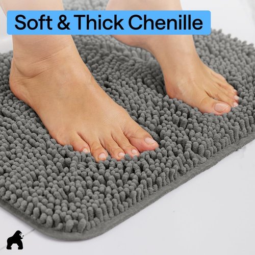 GORILLA GRIP Plush Bath Rug Mat - Absorbent Shaggy Chenille for Oval Toilet Base | Soft Microfiber, Charcoal