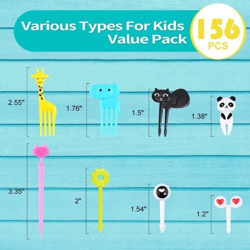 FATLODA 156PCS Animal Food Picks - Fun Bento Box Accessories for Kids | Reusable Lunchbox Picks