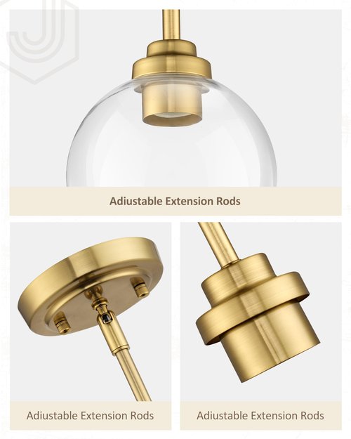 JAZAVA Modern Polished Gold Pendant Light, 7Inch Mid Cenrury Globe Hanging Light Fixture with Clear Glass for Kitchen Island Dining Room Bedroom Hallway Foyer (1 Pack), PL101BG