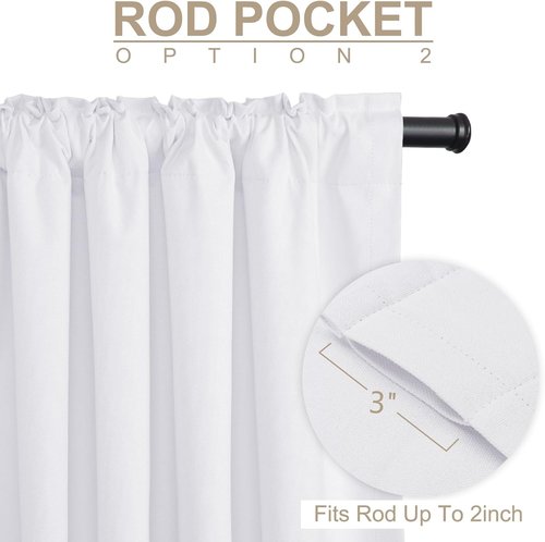 100% Blackout Shield Blackout Curtains - Thermal Insulated 2 Panels Set, 50" W x 63" L, Bright White