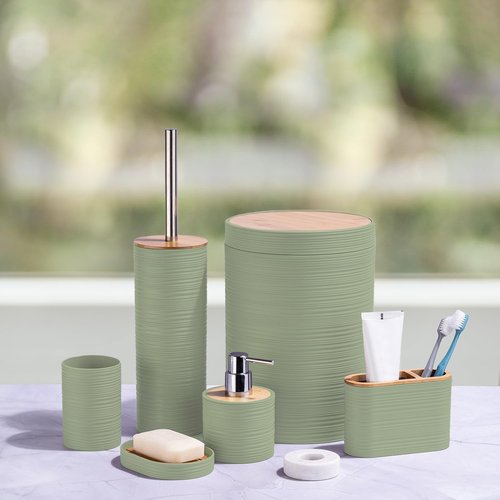 CERBIOR 6-Piece Bamboo Bathroom Accessories Set - Soap Dispenser, Toothbrush Holder & More | Sriral Green