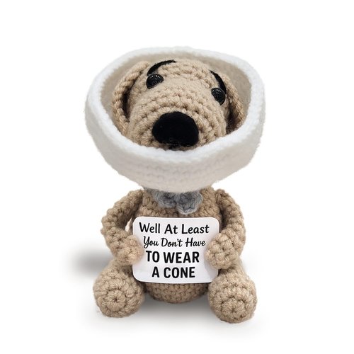 Cotinna Well At Least You Don’t Have to Wear a Cone – Funny and Thoughtful Crochet Dog Gift – 4.5" Handmade Plush for Surgery Recovery, Vasectomy Humor, or Quirky Retirement Gift
