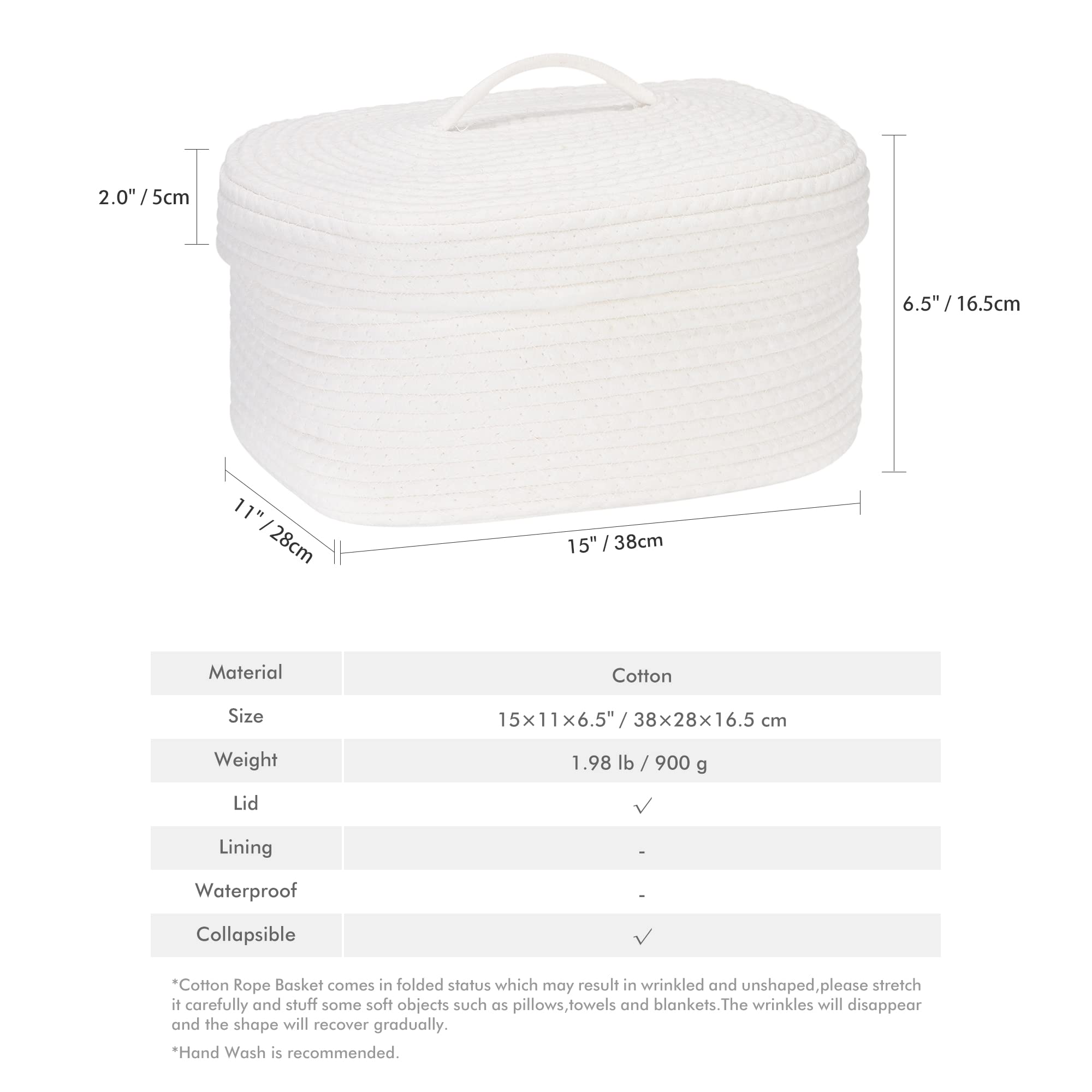 Sea Team Oval Cotton Rope Storage Basket with Lid, Lidded Woven Storage Bin, Nursery Storage Container, Diaper Caddy, Baby Shower Basket, Box, Organizer, 15 x 11 x 6.5 Inches (Medium, White)