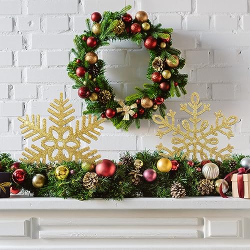 Gold Glitter Snowflake Ornaments Set - 24 Large 12" Plastic Winter Christmas Decorations