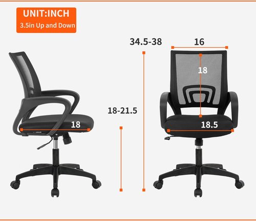 BestOffice Ergonomic Office Chair - Mid-Back Swivel Desk Chair with Breathable Backrest & Lumbar Support - Adjustable Height, Black for Adults & Women