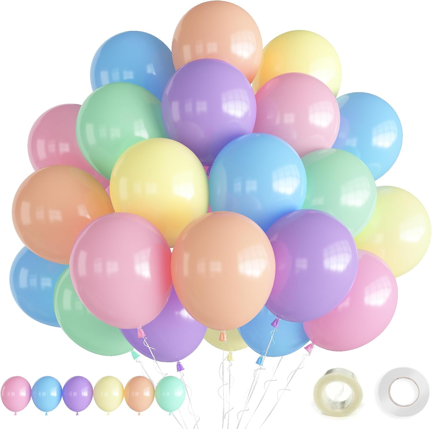 Pastel Balloons - 12 Inch Assorted Rainbow Balloons | 60 Pcs for Easter, Baby Showers & Parties