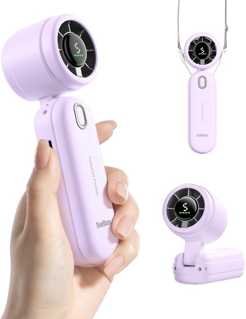 Diveblues High-Speed Portable Handheld Turbo Fan - USB Rechargeable, Compact Design for Travel & Home | Purple
