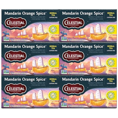 Mandarin Orange Spice Herbal Tea (6 Packs of 20 Bags) - Caffeine Free, Celestial Seasonings