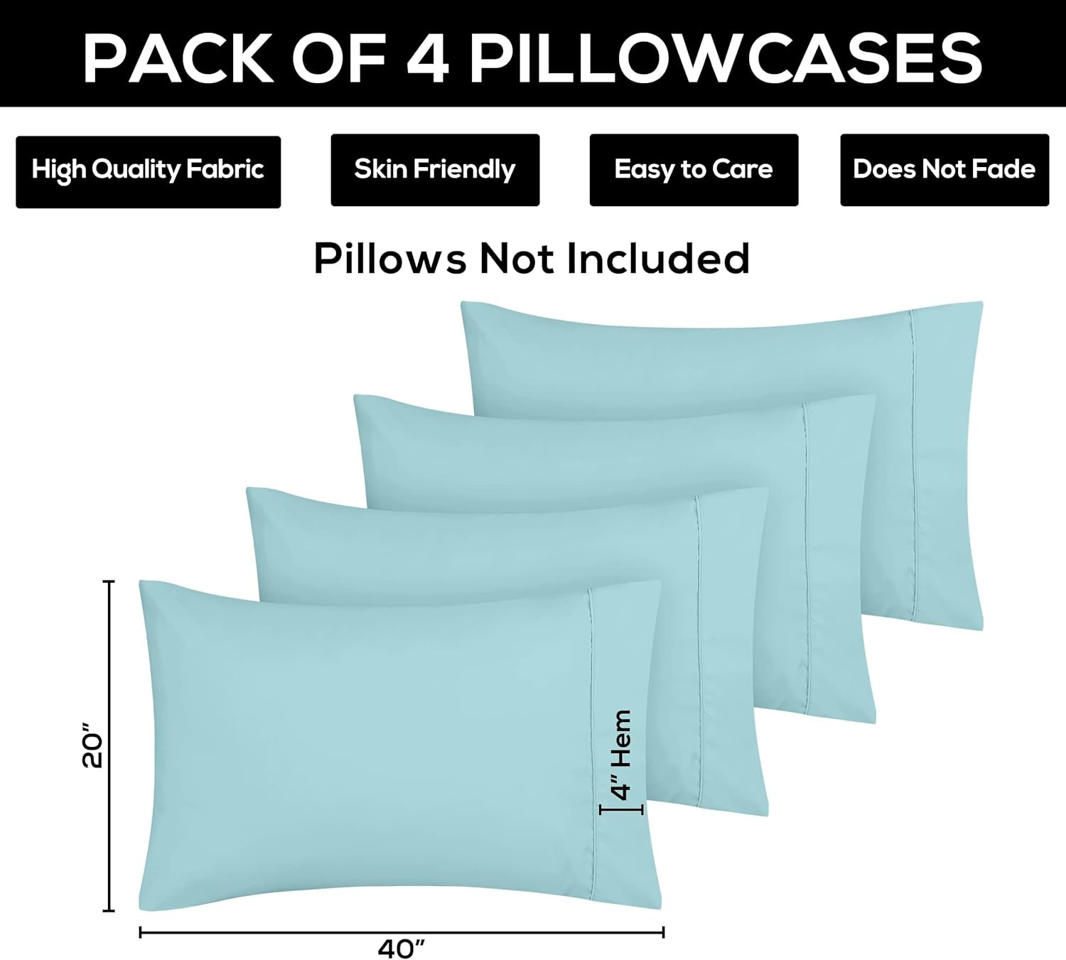 Utopia Bedding Standard Pillow Cases - Soft Brushed Microfiber - 4 Pack, Spa Blue, 20 x 26 Inches