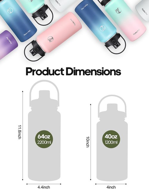Half Gallon Insulated Water Bottle With 2-in-1 Lid (Chug/Straw), 64oz Double Walled Vacuum Stainless Steel, Wide Mouth Insulated Thermos Water Jug