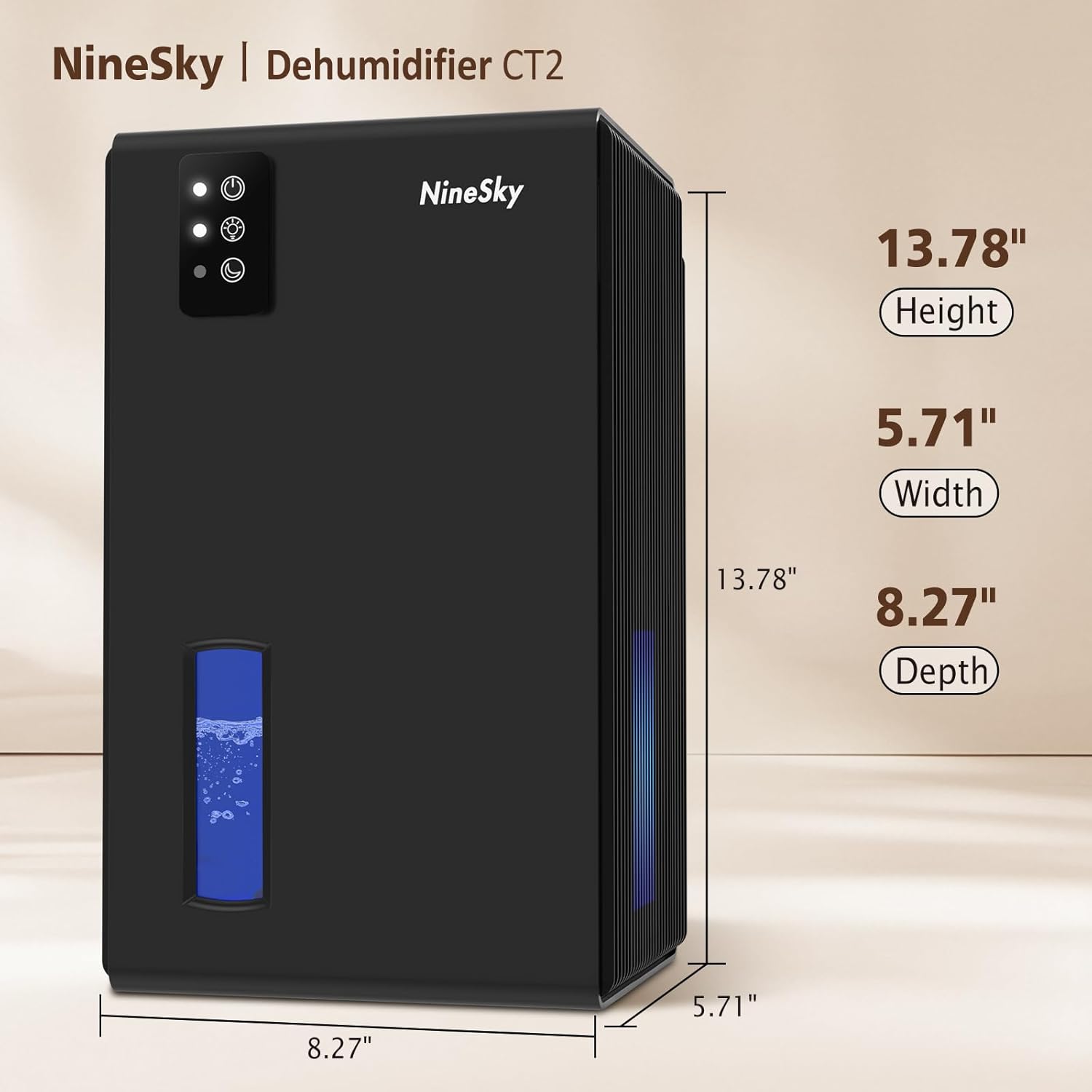 NineSky Dehumidifier - 1000 Sq.Ft. Quiet Home Dehumidifier with 95Oz Tank & 7-Color Light | Black