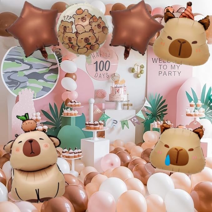 7PCS 24-Inch Capybara Foil Balloon Set for Birthday Party Decorations