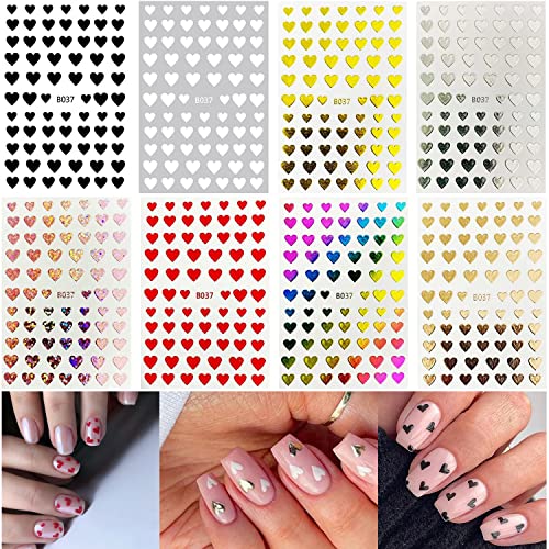 3D Heart Nail Art Stickers 8 Sheets Self-Adhesive Love Decals
