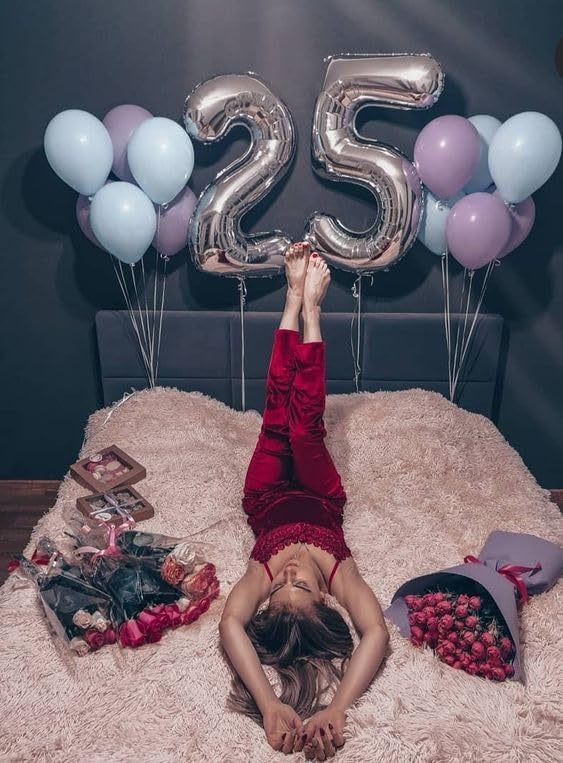 Silver Number 25 Balloon - 40 Inch Metallic Decoration for 25th Birthday Celebrations