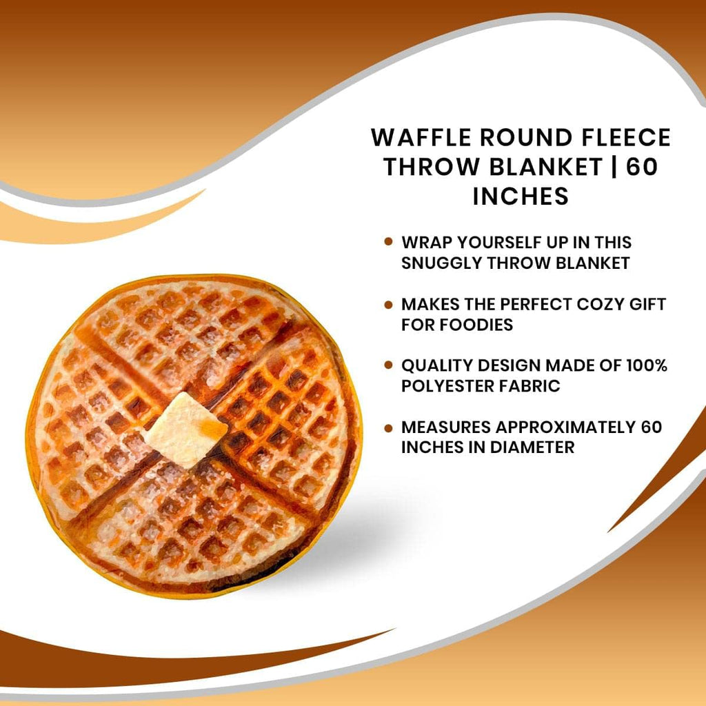 Waffle Round Fleece Throw Blanket, Realistic Breakfast Food Wrap Blanket | Plush Soft Polyester Cover For Sofa and Bed, Cozy Home Decor Room Essentials | Funny Novelty Gift For Teens, Kids | 60 Inches