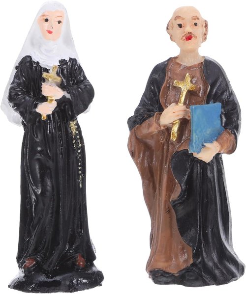 Alipis Resin Nun and Priest Sculptures - Miniature Catholic Ornaments for Table Decor | 2pcs Set