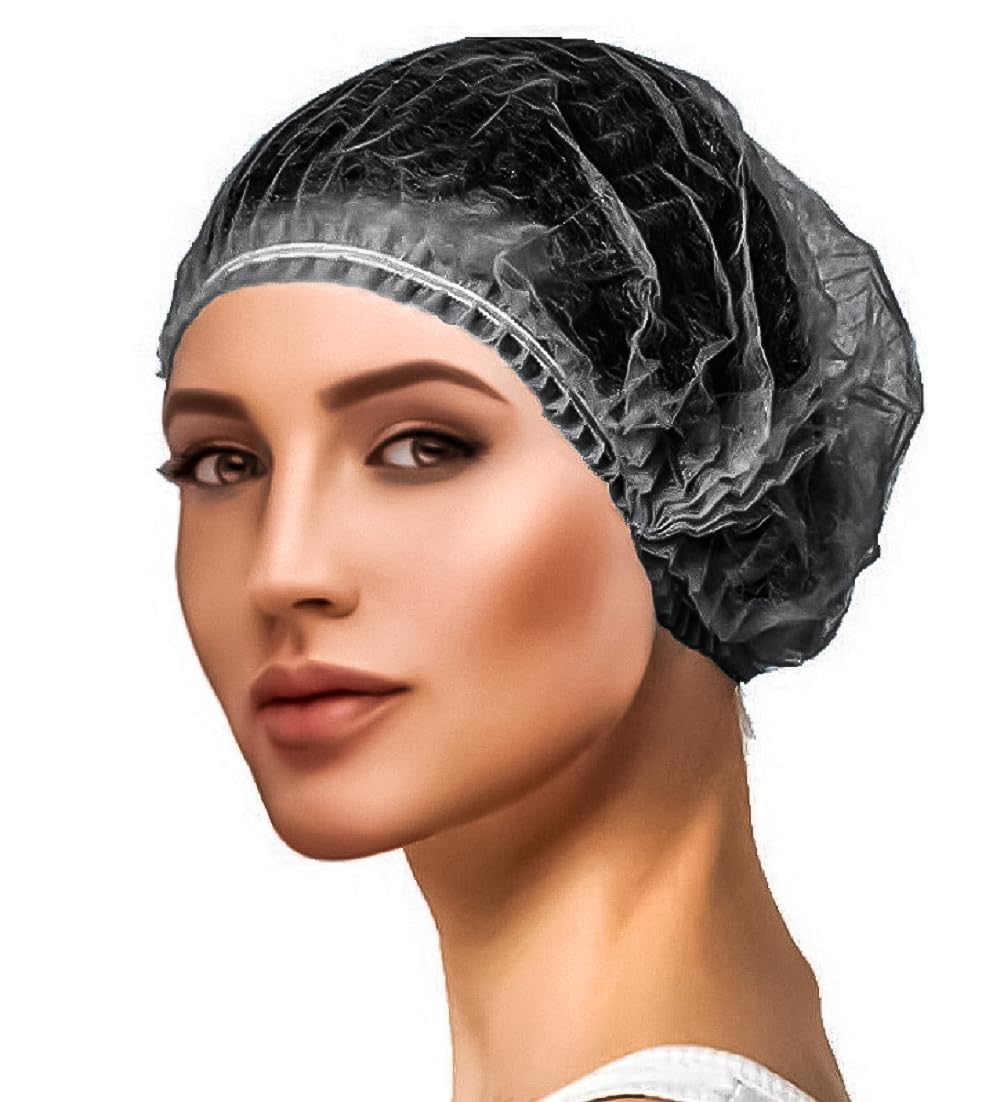 Medical Nation Hair Net, Disposable Pleated Hair Nets |Black, 1000 Count| Bouffant Hair Cap Hair Nets for Food Service, Medical Use - 21" Hairnets for Women & Men - Latex Free with Elastic Band, Black