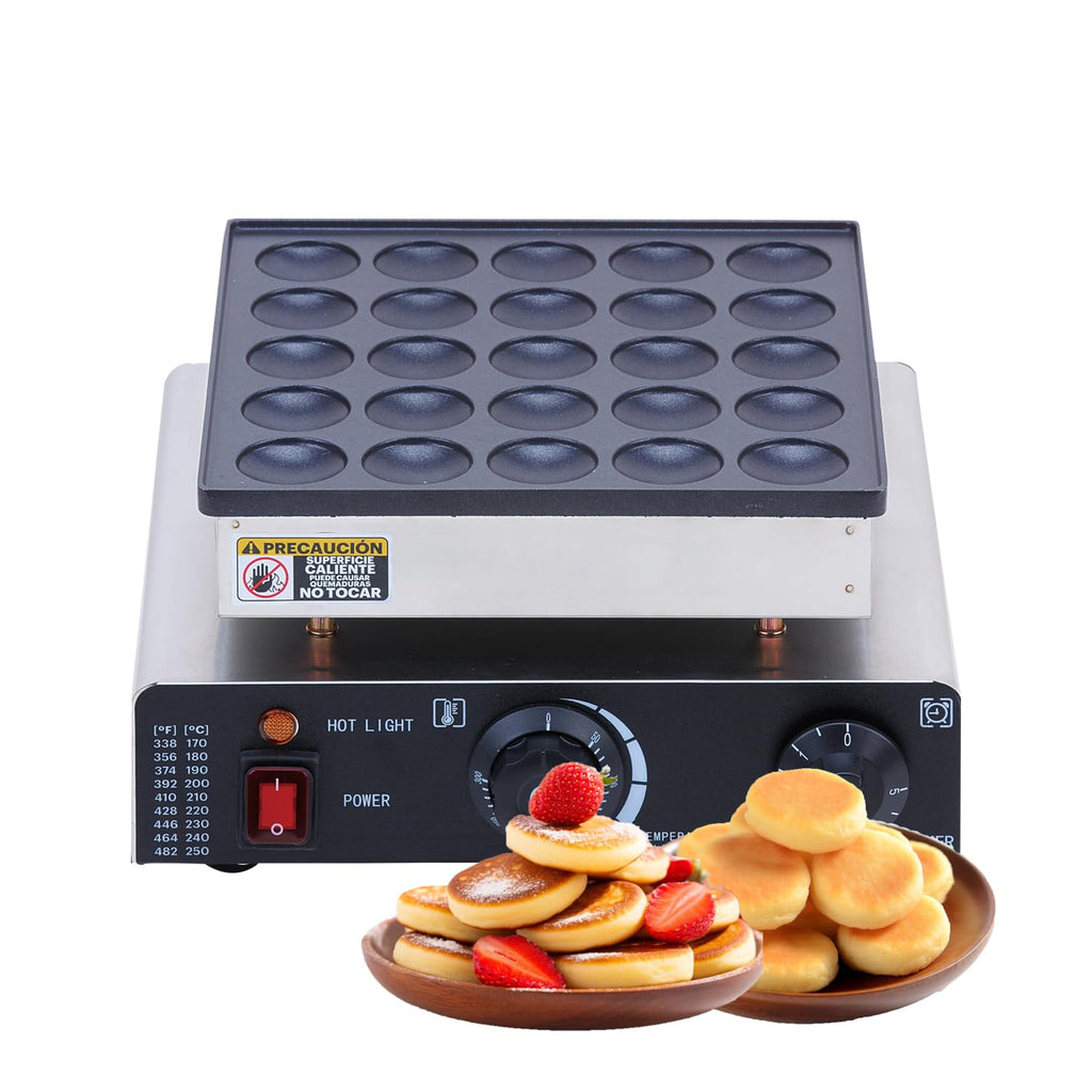 SNICE Commercial Electric Poffertjes Grill, Silver and Black, Stainless Steel, 25 Cavities, Temperature Control, 1700W Mini Dutch Pancake Maker