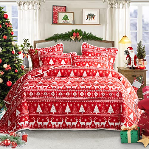 Christmas Quilt Set Twin Deer Snowflake Reversible Microfiber Bedspread - 68x86, 1 Quilt + Pillow Sham